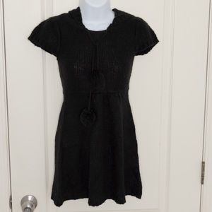 Max Black knitted short sleeves Sweater Dress with Pom poms